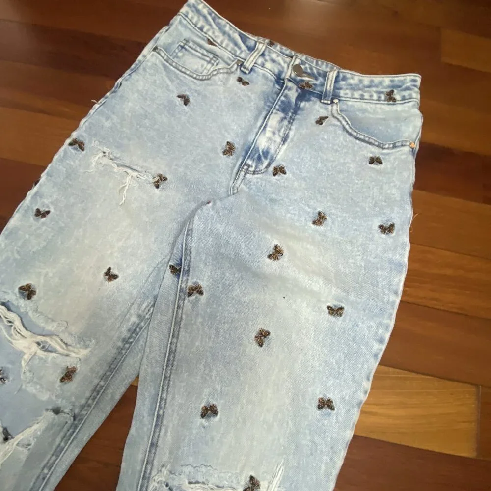 Butterfly Denim Jeans size 7 Material Girl Embroidered - Picture 2 of 7